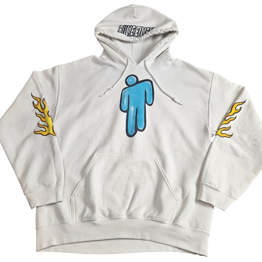 2019 Billie Eilish World Tour Hoodie Medium White Official Merch Flames Pullover